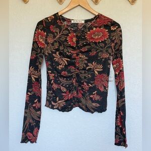 Free People Dreamed of You Floral Ruched fitted long Sleeve Tee Lightweight S